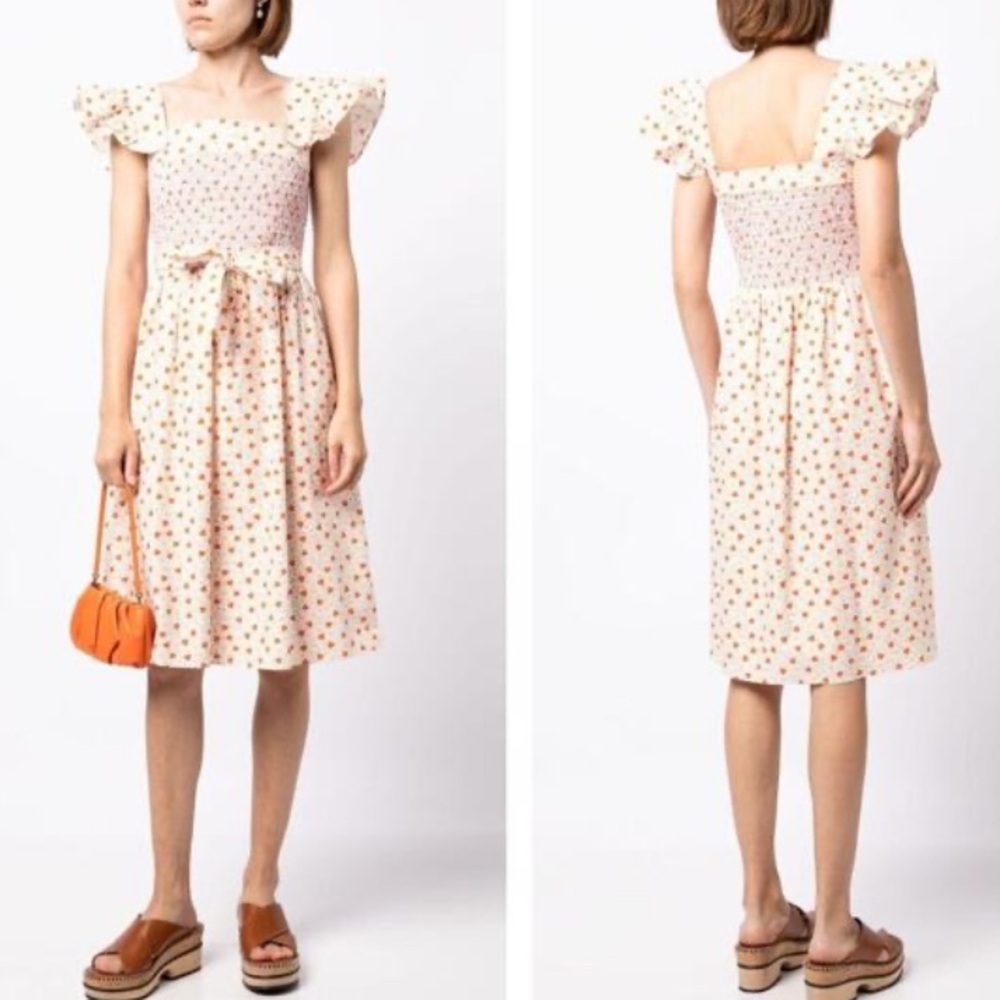BATSHEVA Noella Smocked Midi Dress in Ditsy Strawberry Floral